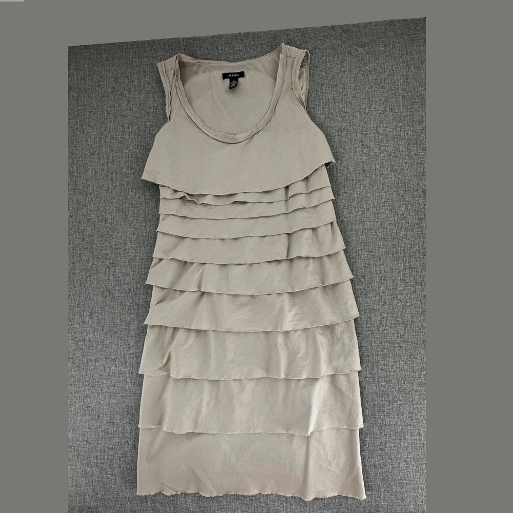 Alfani Layered Tiered Dress Size 2 Scoop Neck Sleeveless Fringe Edges Cotton, Sp